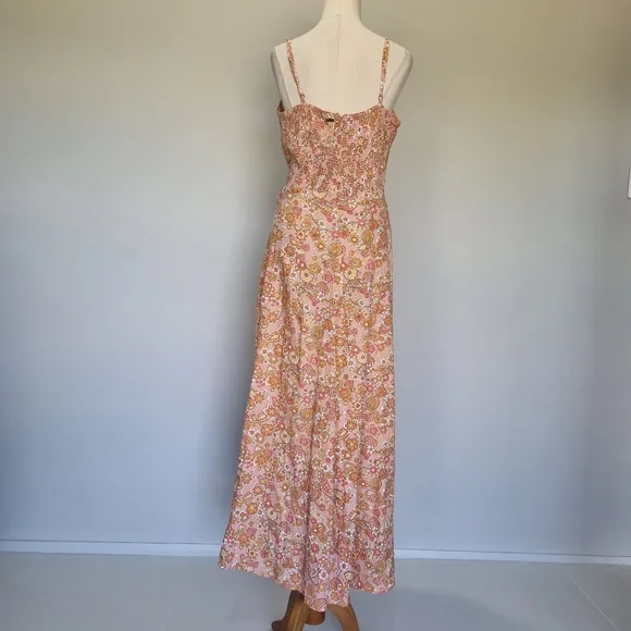 Ghanda Mia Multicolour Floral Linen Blend Tie Front Maxi Dress Size L - Picture 5 of 9